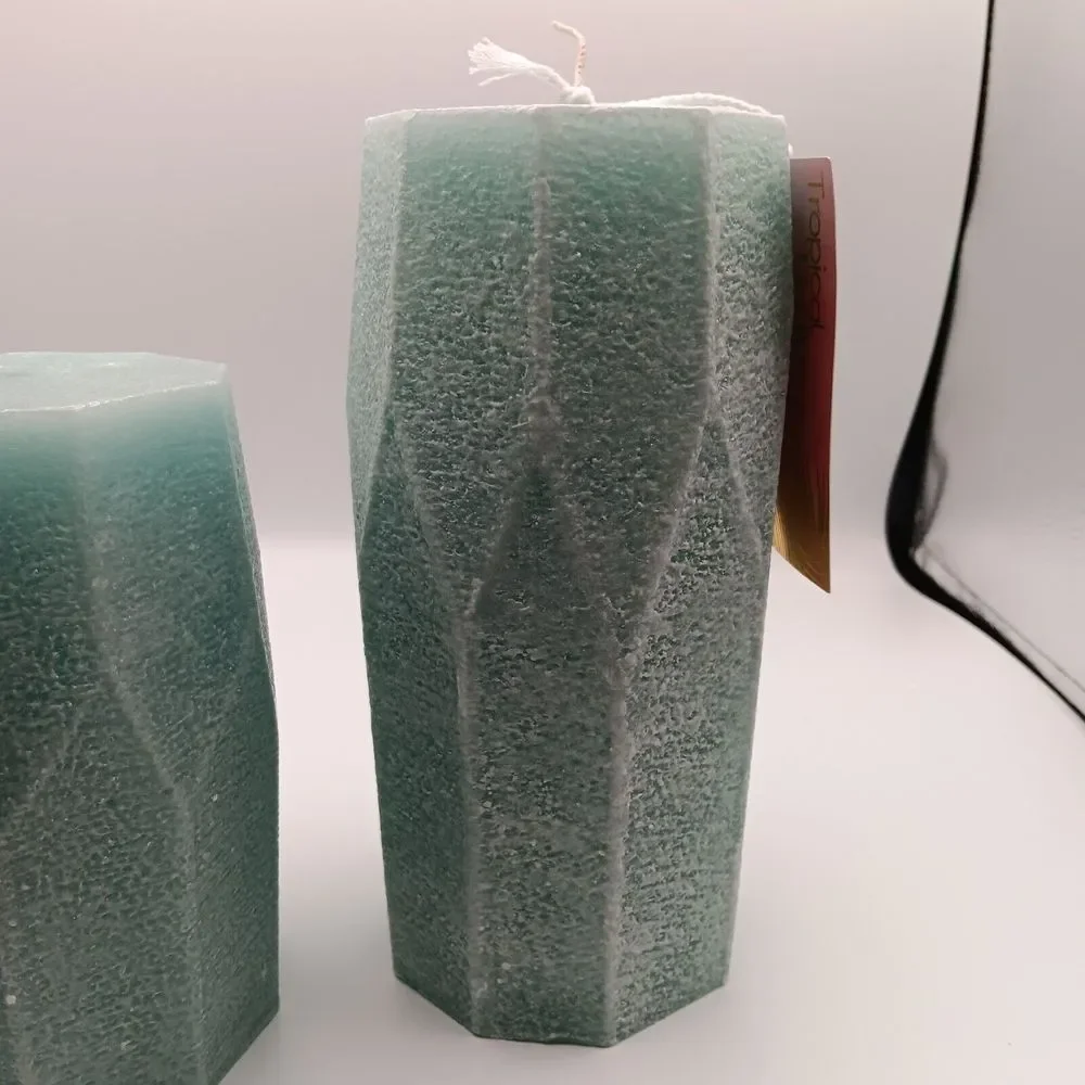 200 hour Geometric candle/ Pastal Green 2 pices set (4 in x 8 in) /(4 in x 6 in)